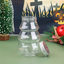 Load image into Gallery viewer, Christmas screw top candy jar - silver lid snowman and tree designs.
