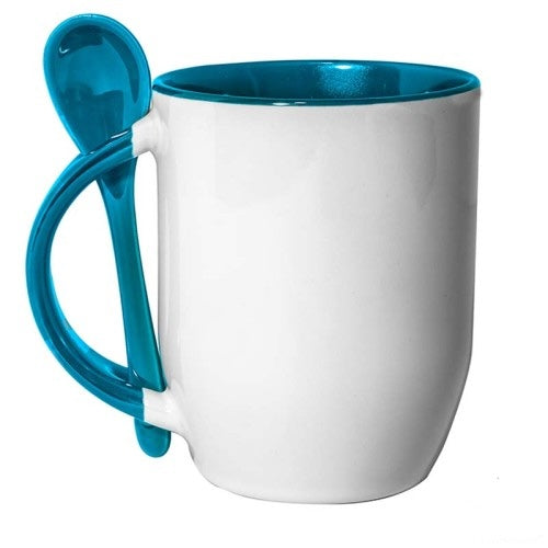 Sublimation Mug with Spoon - Light blue interior