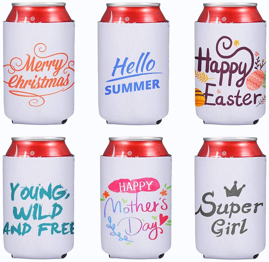 Sublimation white beer cooler coshie.